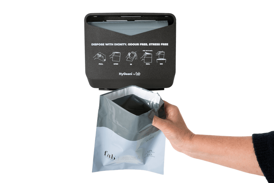 HyGeeni dispenser with a bag being drawn from it